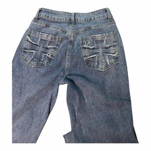 ROMWE Cross Pocket Detail Flare Denim Stretch Jeans Size 2